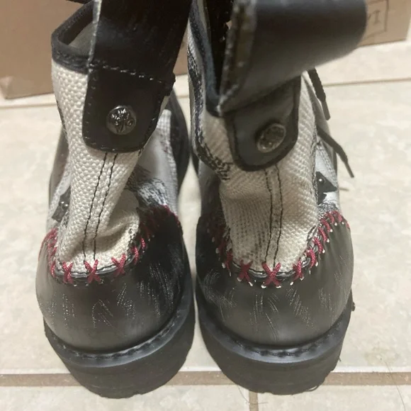AFFLICTION Combat Biker Distressed Lace Leather/Canvas Dragon Shoes Size 11 US - Picture 11 of 11